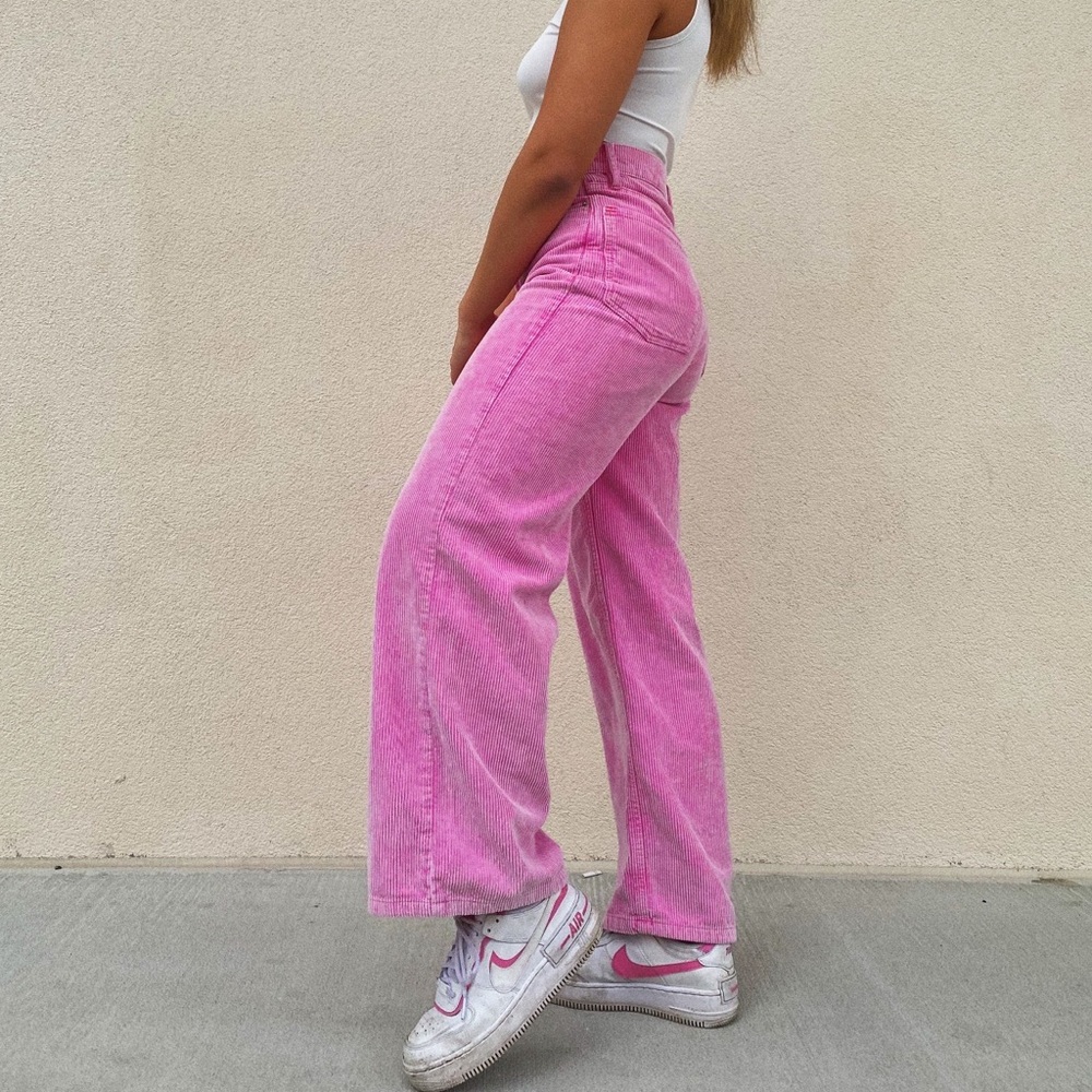 Pink corduroy high waisted flared BDG pants